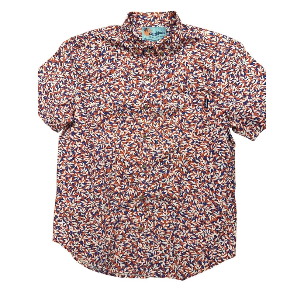 Chubbies Mens Shorts Sleeve Red White And Blue Floral Shirt Mens Size Large